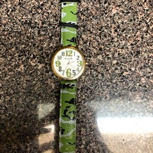Betsey Johnson green camo gold watch.